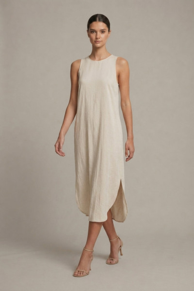Γυναικείο midi φόρεμα Derpouli μπεζ loose fit 1.20.50890