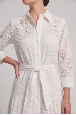 Γυναικείο φόρεμα λευκό broderie midi με ζώνη βαμβακερό 26-2265
