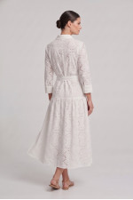 Γυναικείο φόρεμα λευκό broderie midi με ζώνη βαμβακερό 26-2265