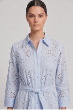 Γυναικείο φόρεμα σιέλ broderie midi με ζώνη βαμβακερό 26-2265