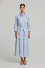 Γυναικείο φόρεμα σιέλ broderie midi με ζώνη βαμβακερό 26-2265