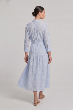 Γυναικείο φόρεμα σιέλ broderie midi με ζώνη βαμβακερό 26-2265