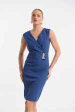 Γυναικείο φόρεμα Fibes μπλε midi κρουαζέ αμάνικο με extra μανίκια 05-9453 Γυναικείο φόρεμα Fibes μπλε midi κρουαζέ αμάνικο με extra μανίκια 05-9453