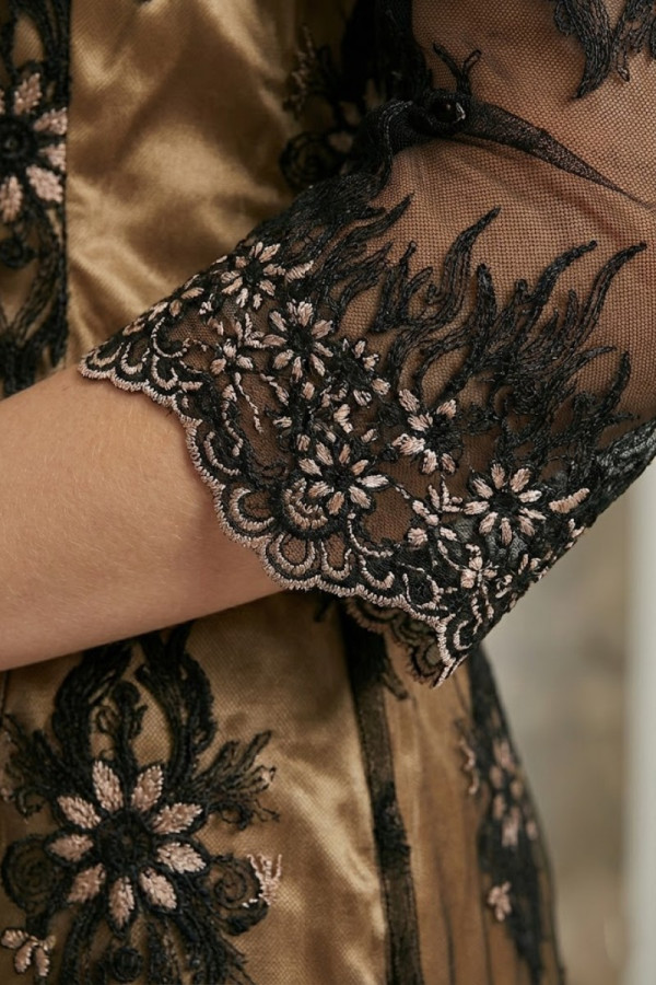 VAGIAS ΓΥΝΑΙΚΕΙΟ MIDI ΦΟΡΕΜΑ ΜΕ ΔΑΝΤΕΛΑ ΚΑΙ ΤΟΥΛΙ ΜΑΝΙΚΙΑ 3/4 ΜΑΥΡΟ 7685-55