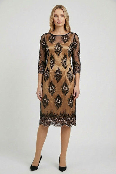 VAGIAS ΓΥΝΑΙΚΕΙΟ MIDI ΦΟΡΕΜΑ ΜΕ ΔΑΝΤΕΛΑ ΚΑΙ ΤΟΥΛΙ ΜΑΝΙΚΙΑ 3/4 ΜΑΥΡΟ 7685-55