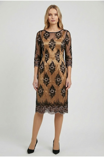 VAGIAS ΓΥΝΑΙΚΕΙΟ MIDI ΦΟΡΕΜΑ ΜΕ ΔΑΝΤΕΛΑ ΚΑΙ ΤΟΥΛΙ ΜΑΝΙΚΙΑ 3/4 ΜΑΥΡΟ 7685-55