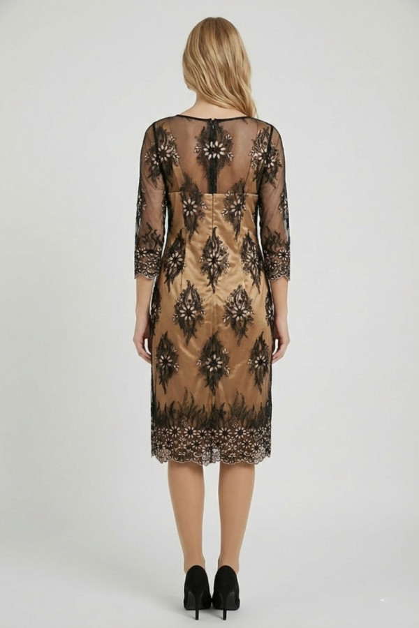 VAGIAS ΓΥΝΑΙΚΕΙΟ MIDI ΦΟΡΕΜΑ ΜΕ ΔΑΝΤΕΛΑ ΚΑΙ ΤΟΥΛΙ ΜΑΝΙΚΙΑ 3/4 ΜΑΥΡΟ 7685-55