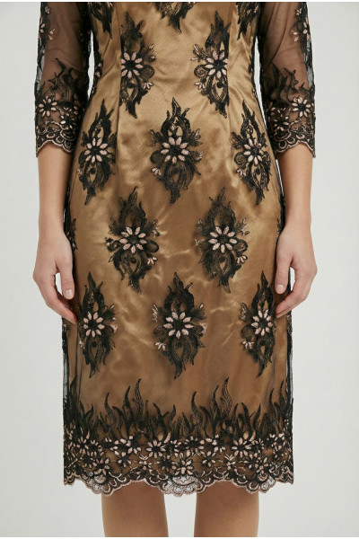 VAGIAS ΓΥΝΑΙΚΕΙΟ MIDI ΦΟΡΕΜΑ ΜΕ ΔΑΝΤΕΛΑ ΚΑΙ ΤΟΥΛΙ ΜΑΝΙΚΙΑ 3/4 ΜΑΥΡΟ 7685-55