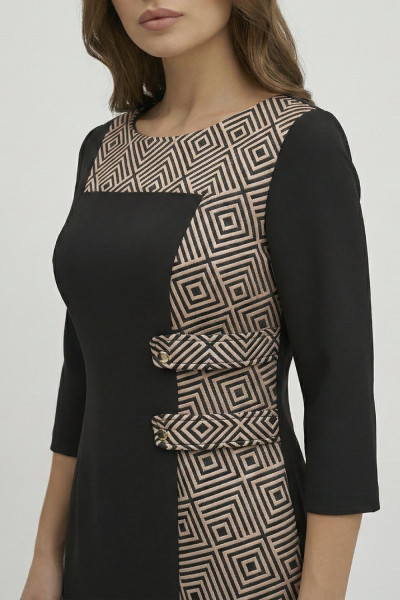 VAGIAS ΓΥΝΑΙΚΕΙΟ ΦΟΡΕΜΑ MIDI ΜΕ 3/4 ΜΑΝΙΚΙΑ ΚΑΙ ΓΕΩΜΕΤΡΙΚΌ ΕΜΠΡΙΜΕ ΜΑΥΡΟ 3630-25