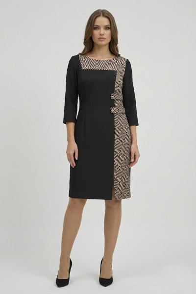 VAGIAS ΓΥΝΑΙΚΕΙΟ ΦΟΡΕΜΑ MIDI ΜΕ 3/4 ΜΑΝΙΚΙΑ ΚΑΙ ΓΕΩΜΕΤΡΙΚΌ ΕΜΠΡΙΜΕ ΜΑΥΡΟ 3630-25