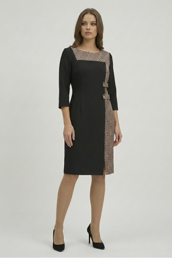 VAGIAS ΓΥΝΑΙΚΕΙΟ ΦΟΡΕΜΑ MIDI ΜΕ 3/4 ΜΑΝΙΚΙΑ ΚΑΙ ΓΕΩΜΕΤΡΙΚΌ ΕΜΠΡΙΜΕ ΜΑΥΡΟ 3630-25