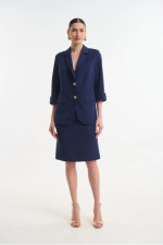 Γυναικεία ψηλόμεση φούστα Fibes μπλε pencil σε κρεπ ελαστικό 04-8105