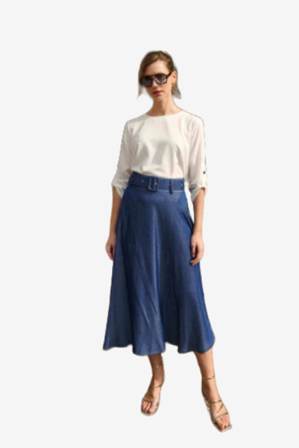 FIBES ΓΥΝΑΙΚΕΙΑ ΦΟΥΣΤΑ MIDI ΤΥΠΟΥ DENIM ΚΛΟΣ ΜΠΛΕ 04-8041
