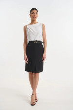 Γυναικεία φούστα Fibes μαύρη κρεπ ελαστική με πιέτα  04-8107
