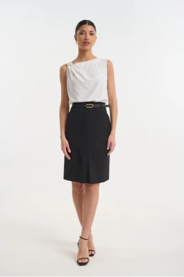 Γυναικεία φούστα Fibes μαύρη κρεπ ελαστική με πιέτα  04-8107