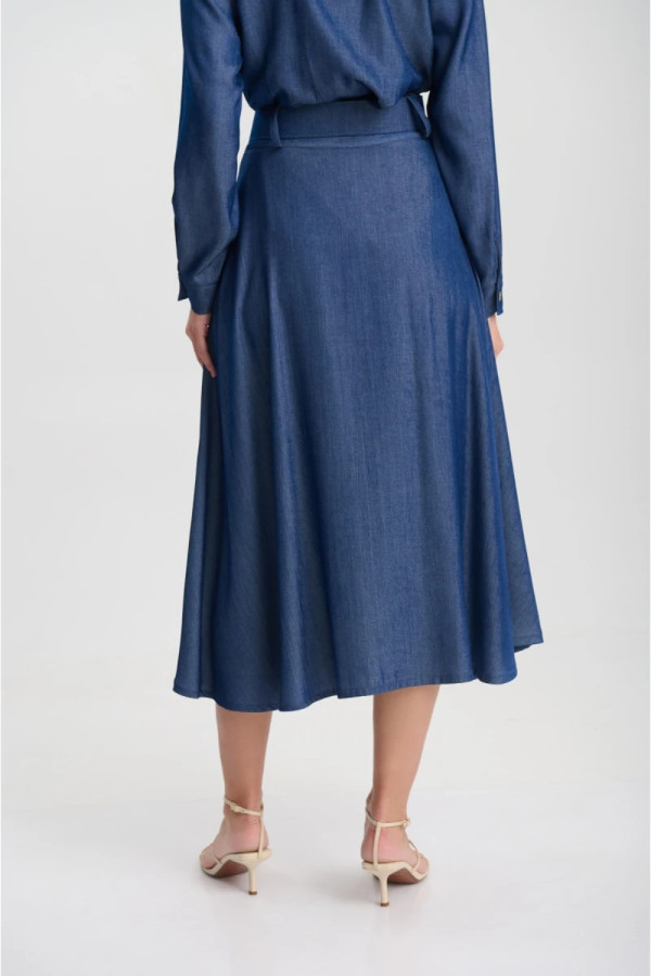FIBES ΓΥΝΑΙΚΕΙΑ ΦΟΥΣΤΑ MIDI ΤΥΠΟΥ DENIM ΚΛΟΣ ΜΠΛΕ 04-8041