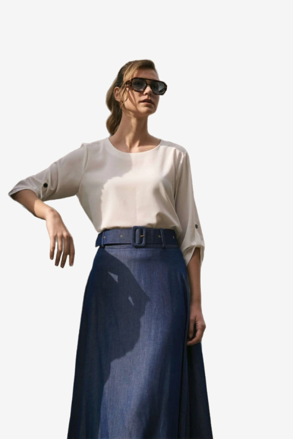 FIBES ΓΥΝΑΙΚΕΙΑ ΦΟΥΣΤΑ MIDI ΤΥΠΟΥ DENIM ΚΛΟΣ ΜΠΛΕ 04-8041