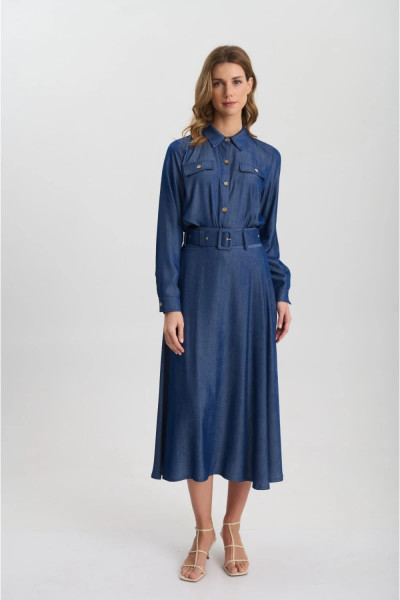 FIBES ΓΥΝΑΙΚΕΙΑ ΦΟΥΣΤΑ MIDI ΤΥΠΟΥ DENIM ΚΛΟΣ ΜΠΛΕ 04-8041