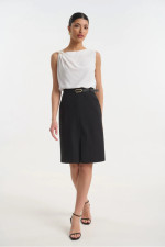 Γυναικεία φούστα Fibes μαύρη κρεπ ελαστική με πιέτα  04-8107