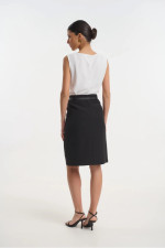 Γυναικεία φούστα Fibes μαύρη κρεπ ελαστική με πιέτα  04-8107