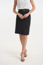 Γυναικεία φούστα Fibes μαύρη κρεπ ελαστική με πιέτα  04-8107