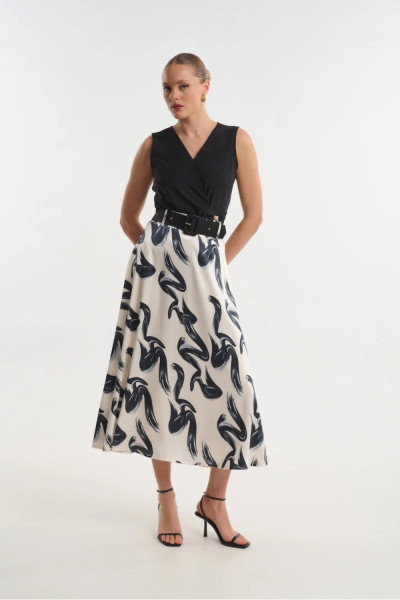 Γυναικεία midi φούστα Fibes εκρού σατινε 04-8108