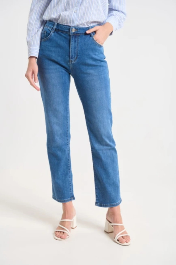 Γυναικείο Jean παντελόνι Fibes μπλε Regular Fit με ελαστικότητα 04-8136