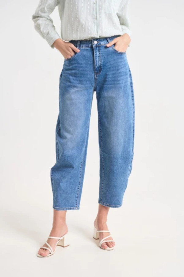 Γυναικείο jean παντελόνι Fibes μπλε balloon fit βαμβακερό ελαστικό 04-8135