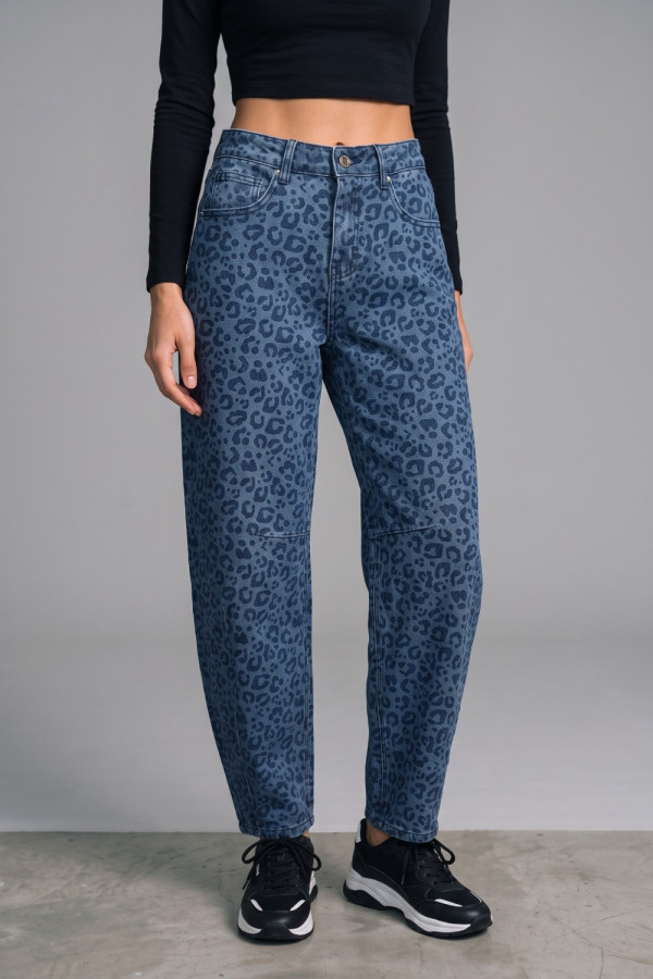 Γυναικείο τζιν παντελόνι barrel μπλε με animal print 271398037