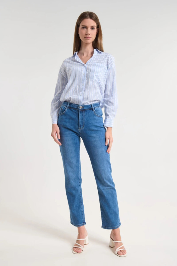 Γυναικείο Jean παντελόνι Fibes μπλε Regular Fit με ελαστικότητα 04-8136