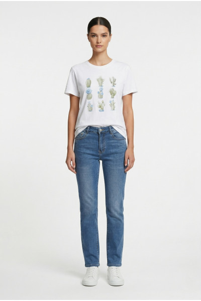 Γυναικείο jean μπλε βαμβακερό με ελαστικότητα regular fit Miss Good 26-5507