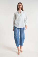 Γυναικείο jean παντελόνι Fibes μπλε balloon fit βαμβακερό ελαστικό 04-8135