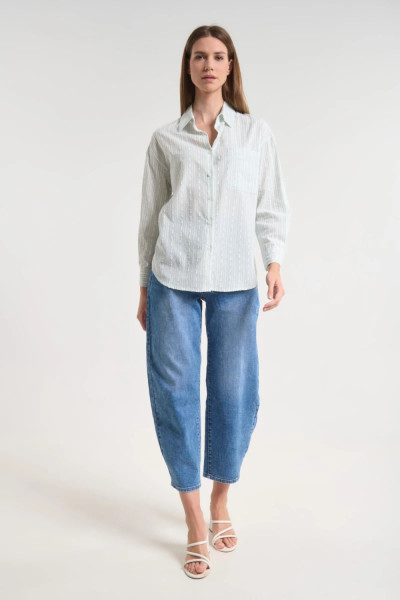 Γυναικείο jean παντελόνι Fibes μπλε balloon fit βαμβακερό ελαστικό 04-8135