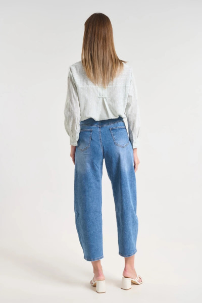 Γυναικείο jean παντελόνι Fibes μπλε balloon fit βαμβακερό ελαστικό 04-8135