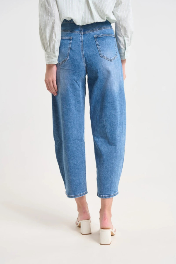 Γυναικείο jean παντελόνι Fibes μπλε balloon fit βαμβακερό ελαστικό 04-8135