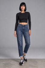 Γυναικείο τζιν παντελόνι mom fit μπλε με ρεβέρ 04320129 Γυναικείο τζιν παντελόνι mom fit μπλε με ρεβέρ 04320129