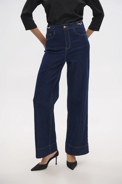FIBES ΓΥΝΑΙΚΕΙΟ ΨΗΛΟΜΕΣΟ JEAN WIDE LEG ΒΑΜΒΑΚΕΡΟ ΕΛΑΣΤΙΚΟ ΜΠΛΕ 04-8072