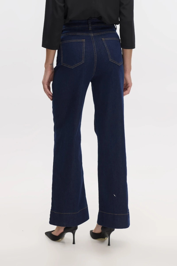 FIBES ΓΥΝΑΙΚΕΙΟ ΨΗΛΟΜΕΣΟ JEAN WIDE LEG ΒΑΜΒΑΚΕΡΟ ΕΛΑΣΤΙΚΟ ΜΠΛΕ 04-8072