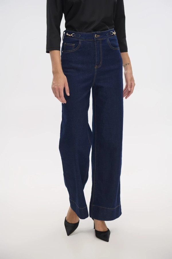 FIBES ΓΥΝΑΙΚΕΙΟ ΨΗΛΟΜΕΣΟ JEAN WIDE LEG ΒΑΜΒΑΚΕΡΟ ΕΛΑΣΤΙΚΟ ΜΠΛΕ 04-8072