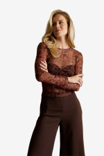 ENZZO ΓΥΝΑΙΚΕΙΑ ΜΠΛΟΥΖΑ ΤΟΥΛΙ ΜΑΚΡΥΜΑΝΙΚΗ ΕΜΠΡΙΜΕ FLORAL IRA ΚΑΦΕ 252128