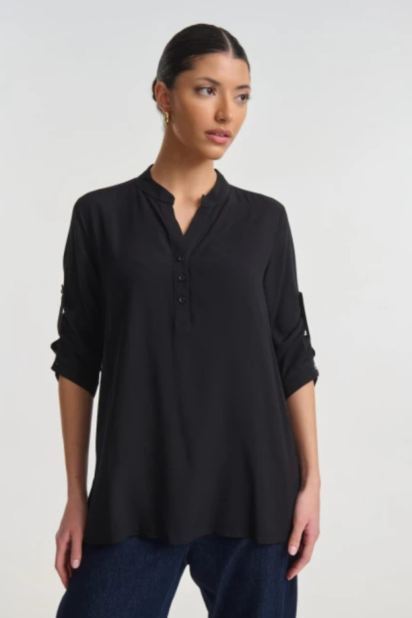 FIBES ΓΥΝΑΙΚΕΙΑ ΜΠΛΟΥΖΑ ΤΟΥΝΙΚ ΜΕ ΡΥΘΜΙΖΟΜΕΝΑ ΜΑΝΙΚΙΑ ΜΑΥΡΟ 03-7420