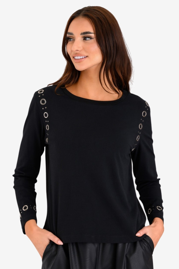 DERPOULI ΓΥΝΑΙΚΕΙΑ ΜΠΛΟΥΖΑ ΜΕ ΤΡΟΥΚΣ ΜΟΝΟΧΡΩΜΗ ΜΑΥΡΟ 1.10.27499