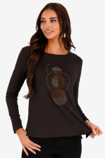 DERPOULI ΓΥΝΑΙΚΕΙΑ ΜΠΛΟΥΖΑ ΜΑΚΡΥΜΑΝΙΚΗ ΜΕ ΓΕΩΜΕΤΡΙΚΟ ΤΥΠΩΜΑ ΚΑΦΕ 1.10.27521