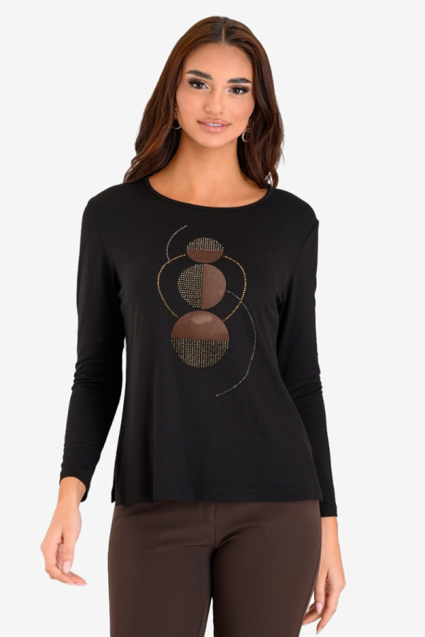 DERPOULI ΓΥΝΑΙΚΕΙΑ ΜΠΛΟΥΖΑ ΜΑΚΡΥΜΑΝΙΚΗ ΜΕ ΓΕΩΜΕΤΡΙΚΟ ΤΥΠΩΜΑ ΜΑΥΡΟ 1.10.27521