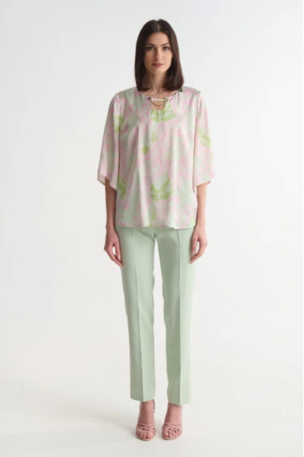 Γυναικεία μπλούζα Fibes ροζ με 3/4 μανίκια εμπριμέ σατινέ 03-7356