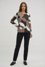 BE COOL ΓΥΝΑΙΚΕΙΑ ΜΑΚΡΥΜΑΝΙΚΗ ΜΠΛΟΥΖΑ ΜΕ ΓΕΩΜΕΤΡΙΚΟ ΜΟΤΙΒΟ ΓΚΡΙ 26-023