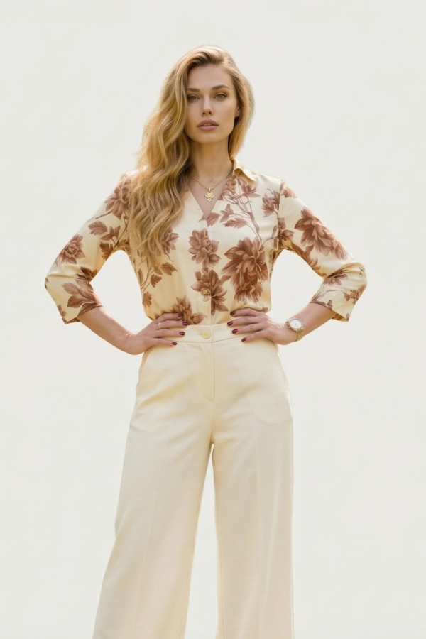 Γυναικεία εμπριμέ μπλούζα μπανάνα με γιακά και μανίκι 3/4 -Derpouli- 1.10.39309