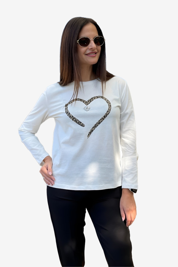 DERPOULI ΓΥΝΑΙΚΕΙΑ ΜΠΛΟΥΖΑ ΜΕ ΤΥΠΩΜΑ ΚΑΡΔΙΑ ANIMAL ΚΑΙ ΣΤΡΑΣ ΕΚΡΟΥ  1.10.27522