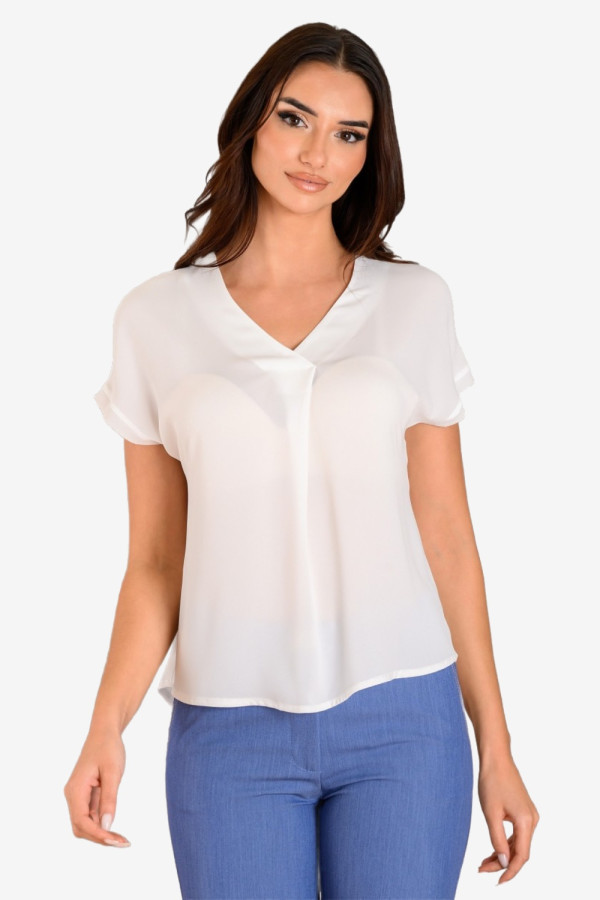 DERPOULI WOMEN'S BLOUSE WITH "V" AND PLEEDE ECRU 1.10.39056