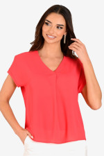 DERPOULI WOMEN'S BLOUSE WITH "V" AND PLEEDE ΚΟΚΚΙΝΟ 1.10.39056